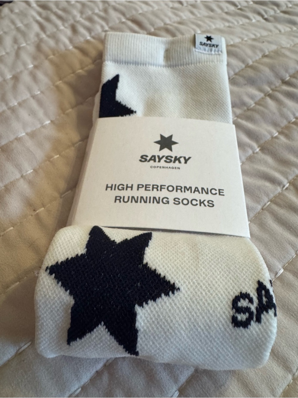 New Say Sky Star Combat White & Navy Star High Performance Running Socks M/L